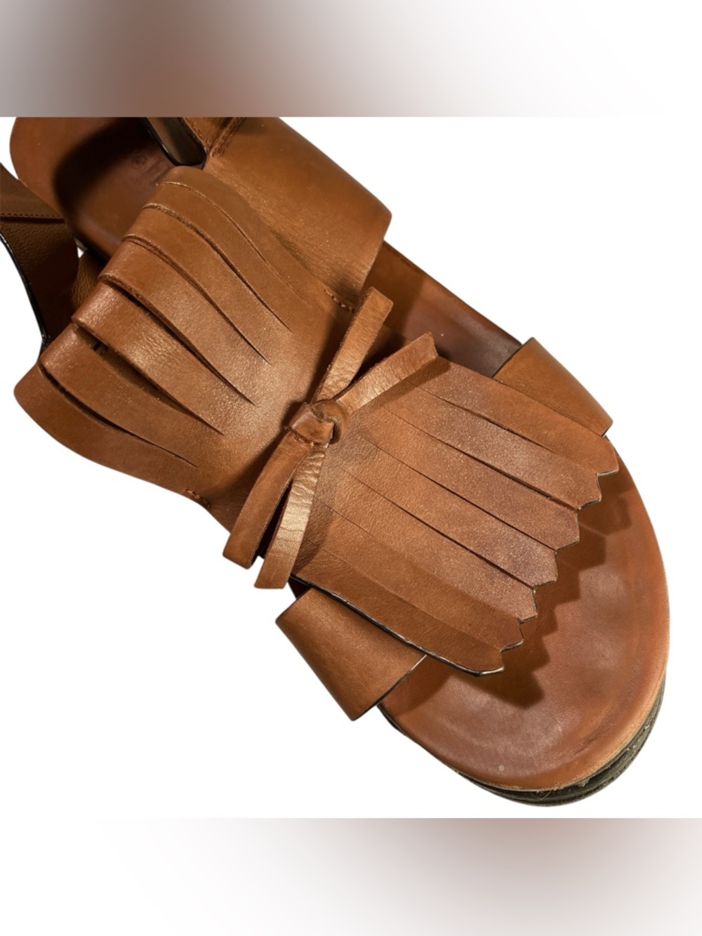 Minelli 90s Y2K Chunky Creeper Platform Sandals Kiltie Fringe Brown Gold Boho 10 - Picture 4 of 8